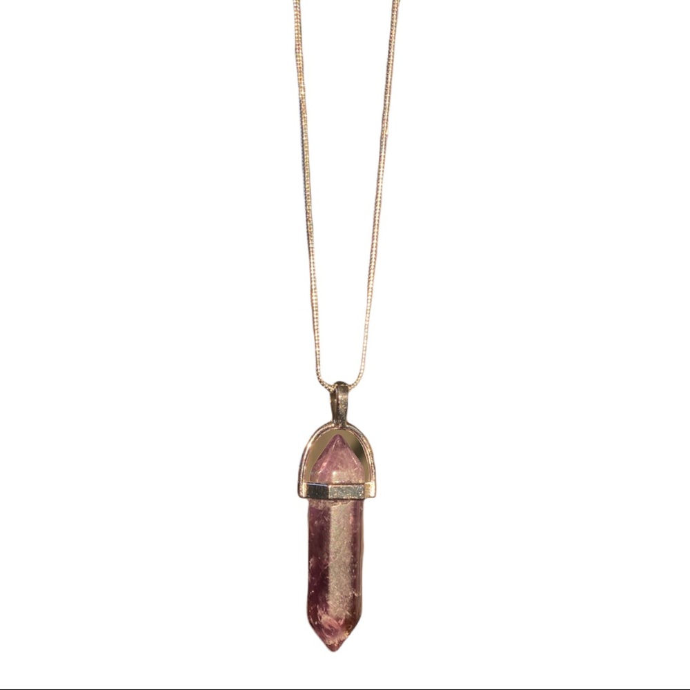Necklace Hexagonal Amethyst Crystal Quartz Stone Pendulum Silver Lobster Clasp